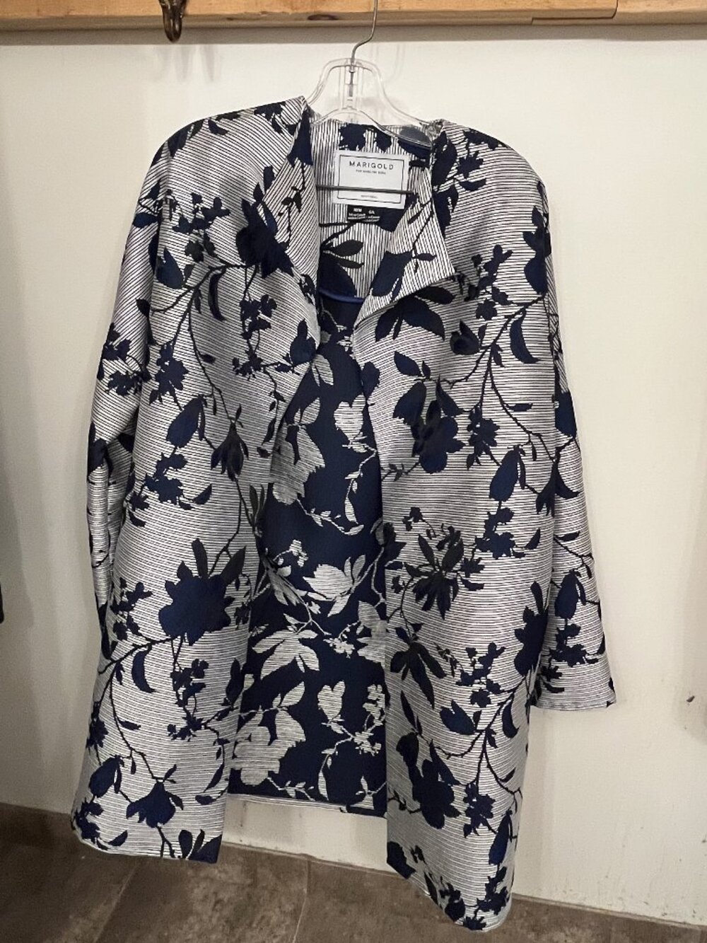 Silver and navy Marigold matching jacket and skirt
